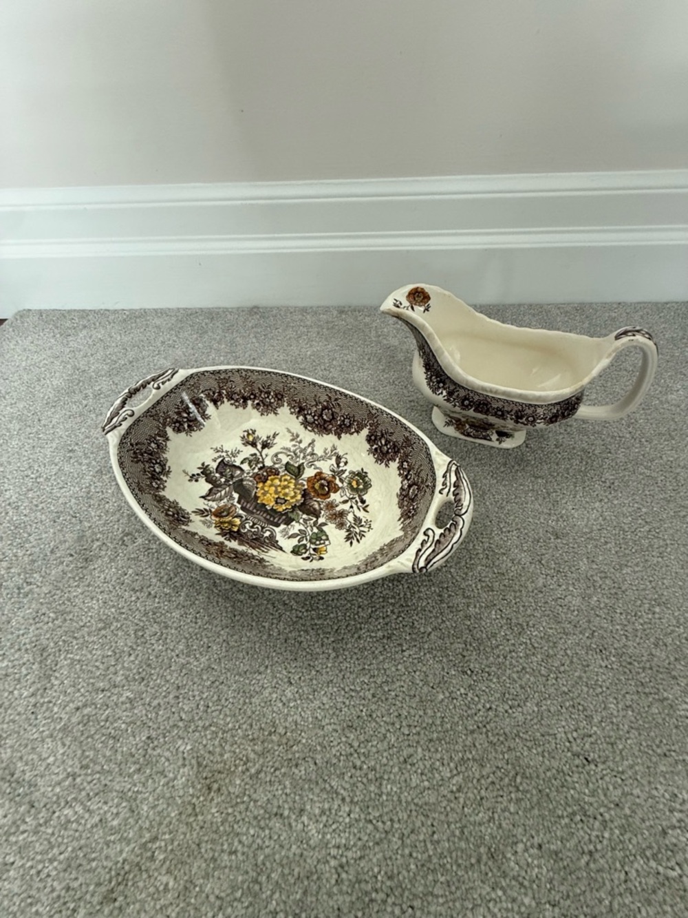 Vintage masons ironstone ascot Bowl & Gravy Boat Brown